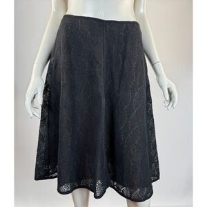 Leon Max Lace Midi Skirt Women US 4 NWT $238 Lined Cotton Silk Zip Closure Black